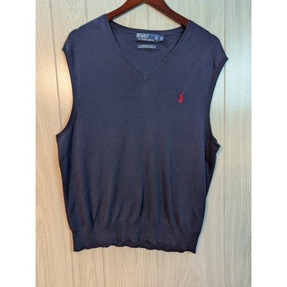 POLO RALPH LAUREN 100% Pima Cotton Sweater Vest Men’s Size XL Blue V-Neck - Picture 1 of 5